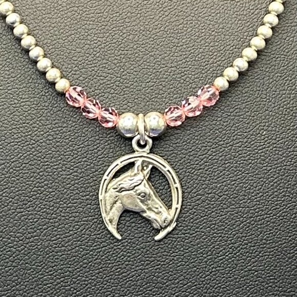 Sterling Silver Equestrian/Horse/Horseshoe Choker Necklace - Picture 6 of 11